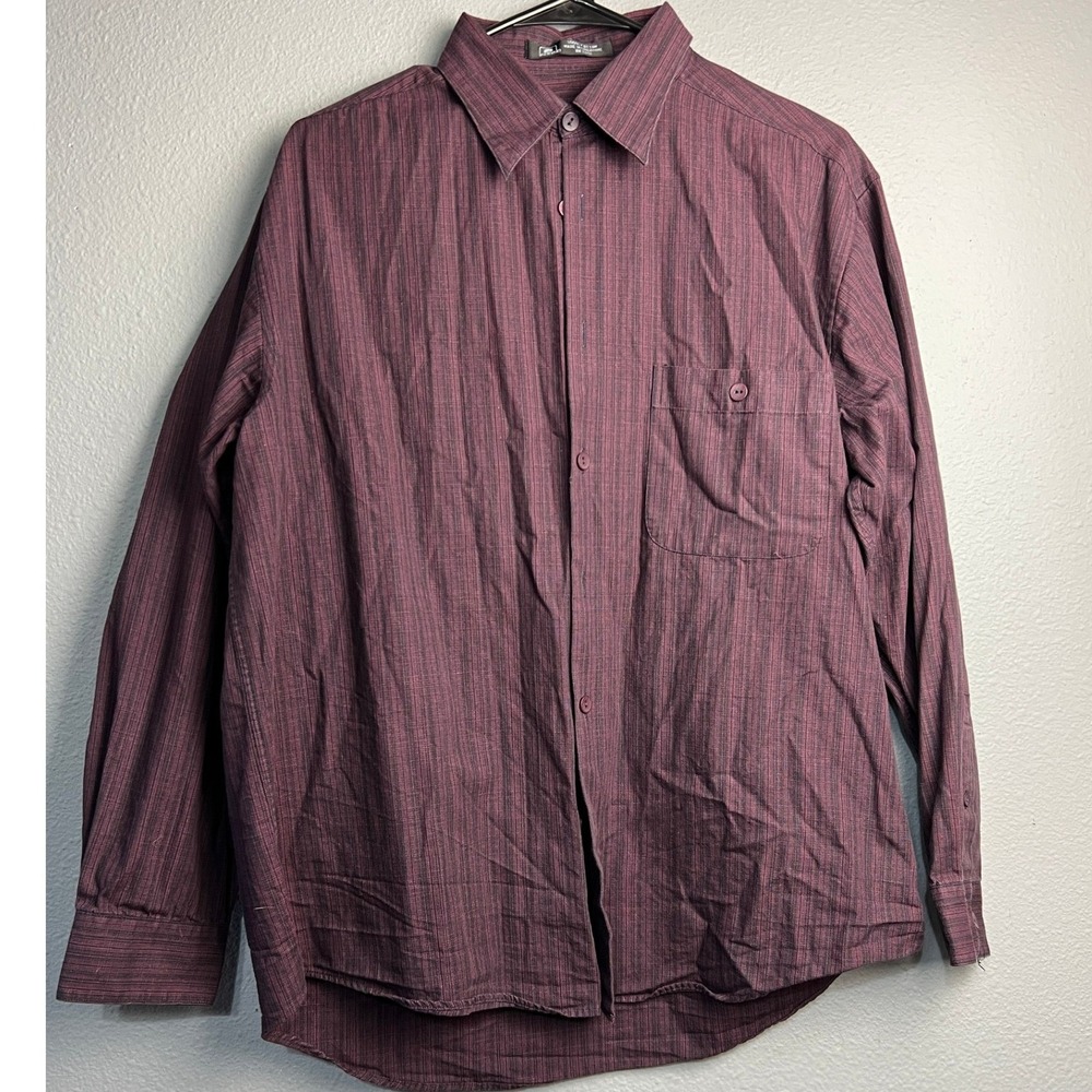 Brandini Burgundy Textured Cotton Button Down Shirt Mens Medium Long Sleeve
